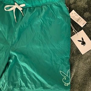 PLAYBOY mens L nylon shorts green. NWT